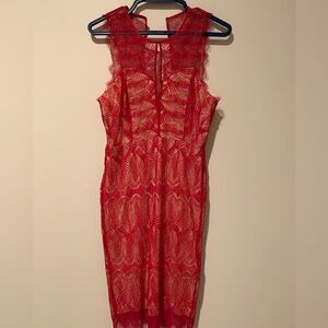 bebe magenta pink Lace Midi Sheath Dress